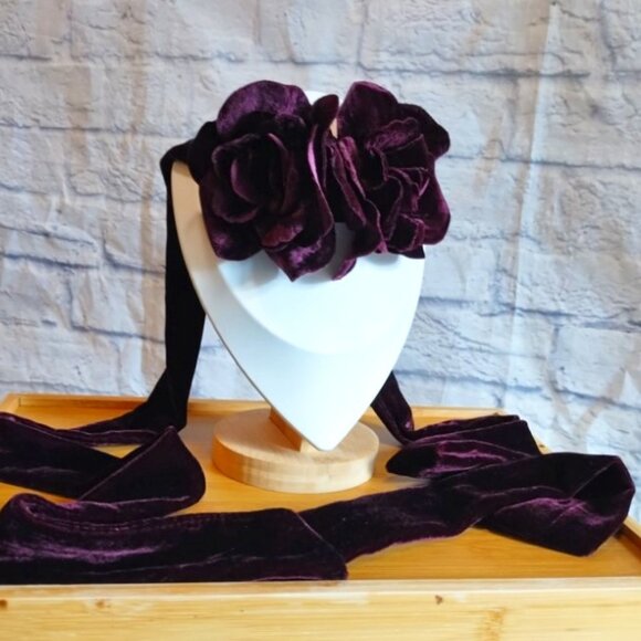 Zara Purple Velvet Floral Scarf - Picture 2 of 8